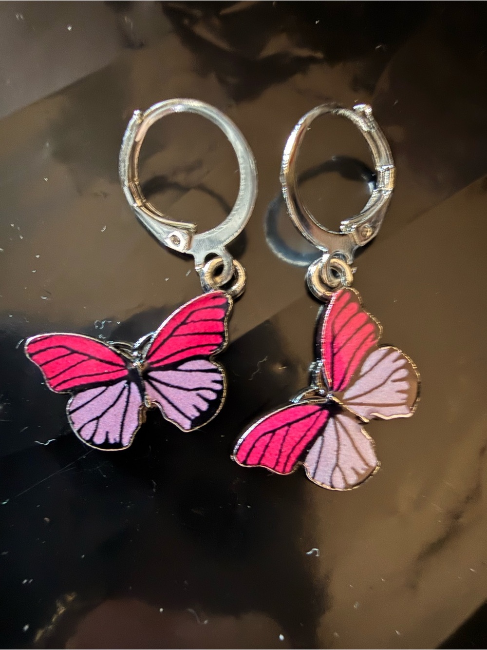 Pink & Purple Butterfly Dangle Earrings - Women Accessories